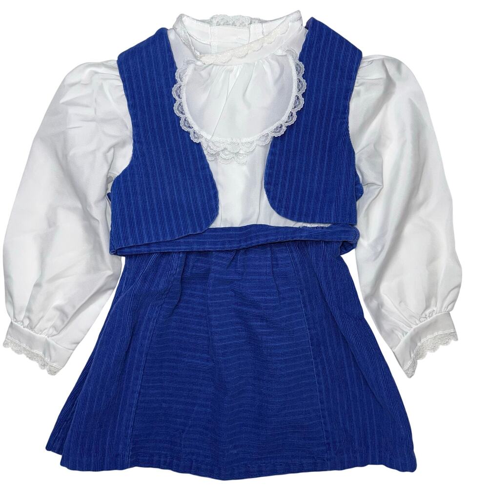 1970’s blue and white dress vest and belt corduroy size 4